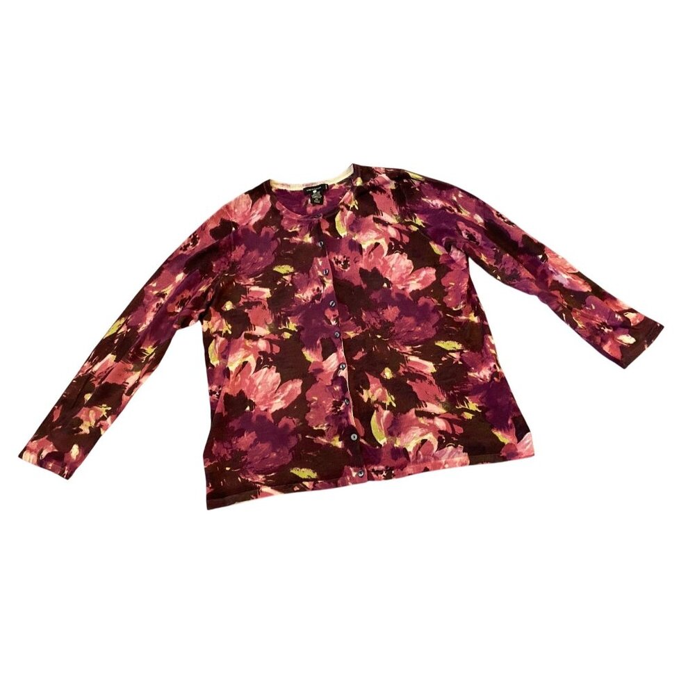 Lord & Taylor Womens Pink Floral Wool Cardigan Sweater 2X